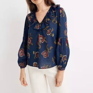 Madewell x Warm Ruffle-Collar Top in Honolulu Hibiscus Lightweight Cotton  Sz S